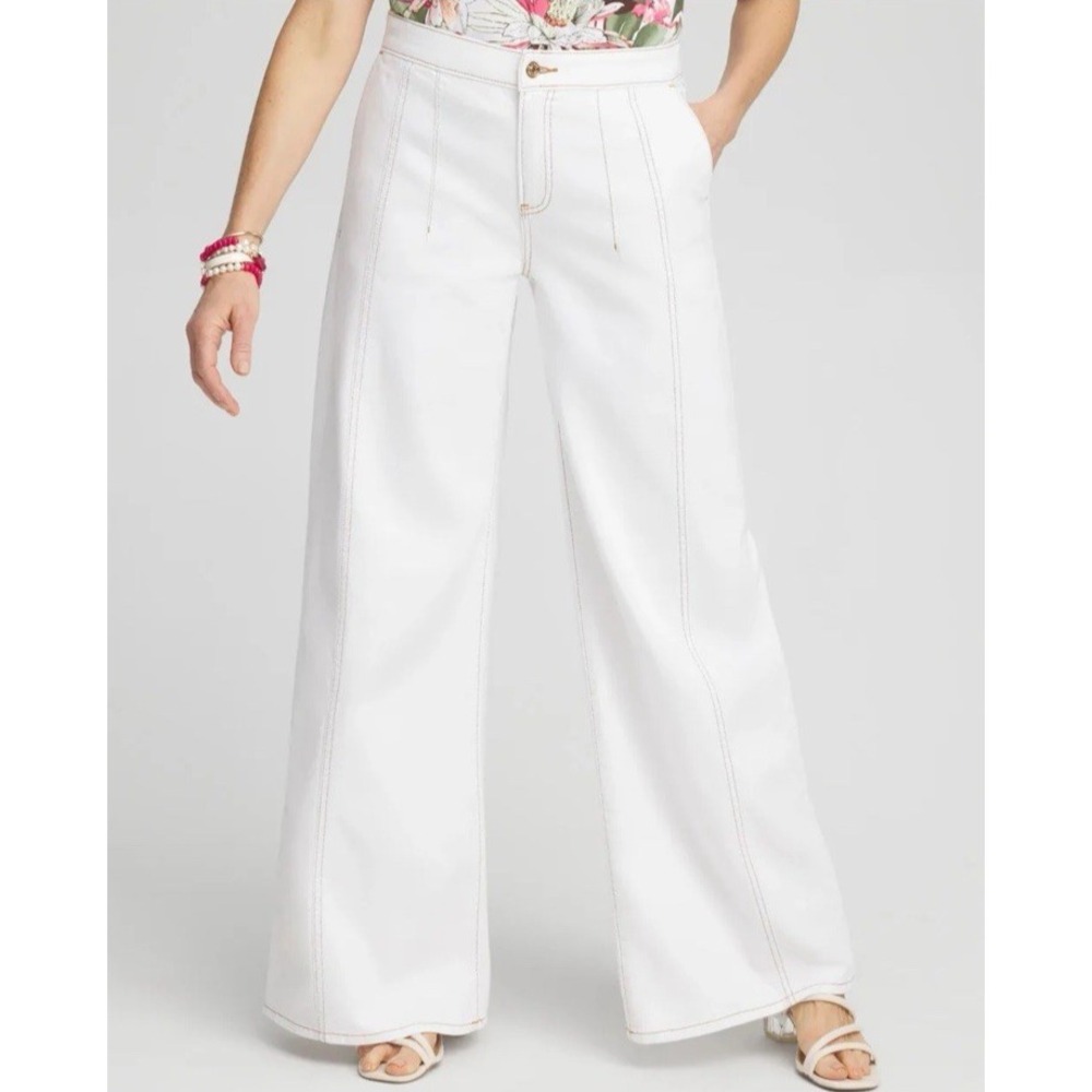 NEW Chico's Palazzo Wide Leg Jean Pants Women's 2.5R Boho Vacation Coastal Money